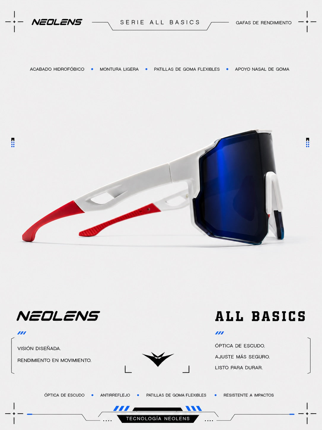 ALL BASIC Red White - vista trasera patillas rojas
