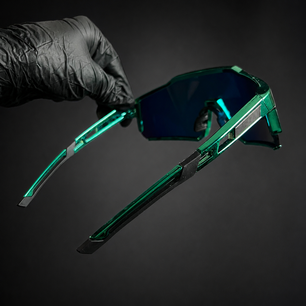 PREMIUM Jade Green Mirror - detalle lente tornasol azul