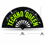 Abanico Techno Queen desplegado – vista frontal con medidas