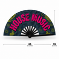 Abanico House Music desplegado – vista frontal con medidas