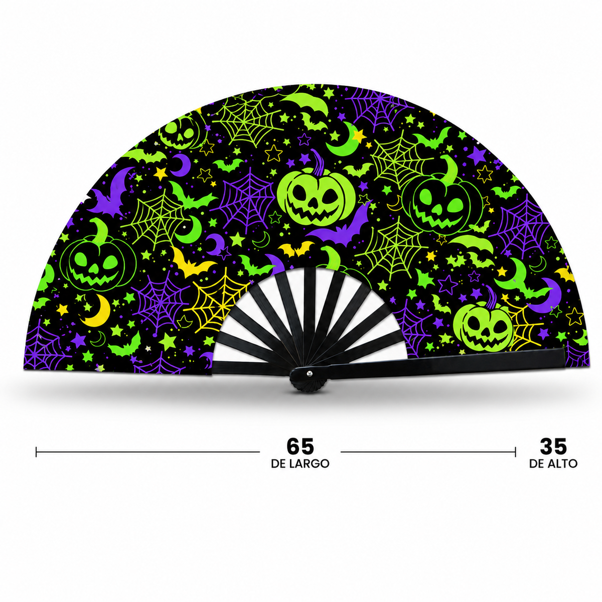 Abanico Halloween desplegado – vista frontal con medidas