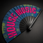 Abanico House Music abierto sobre fondo negro