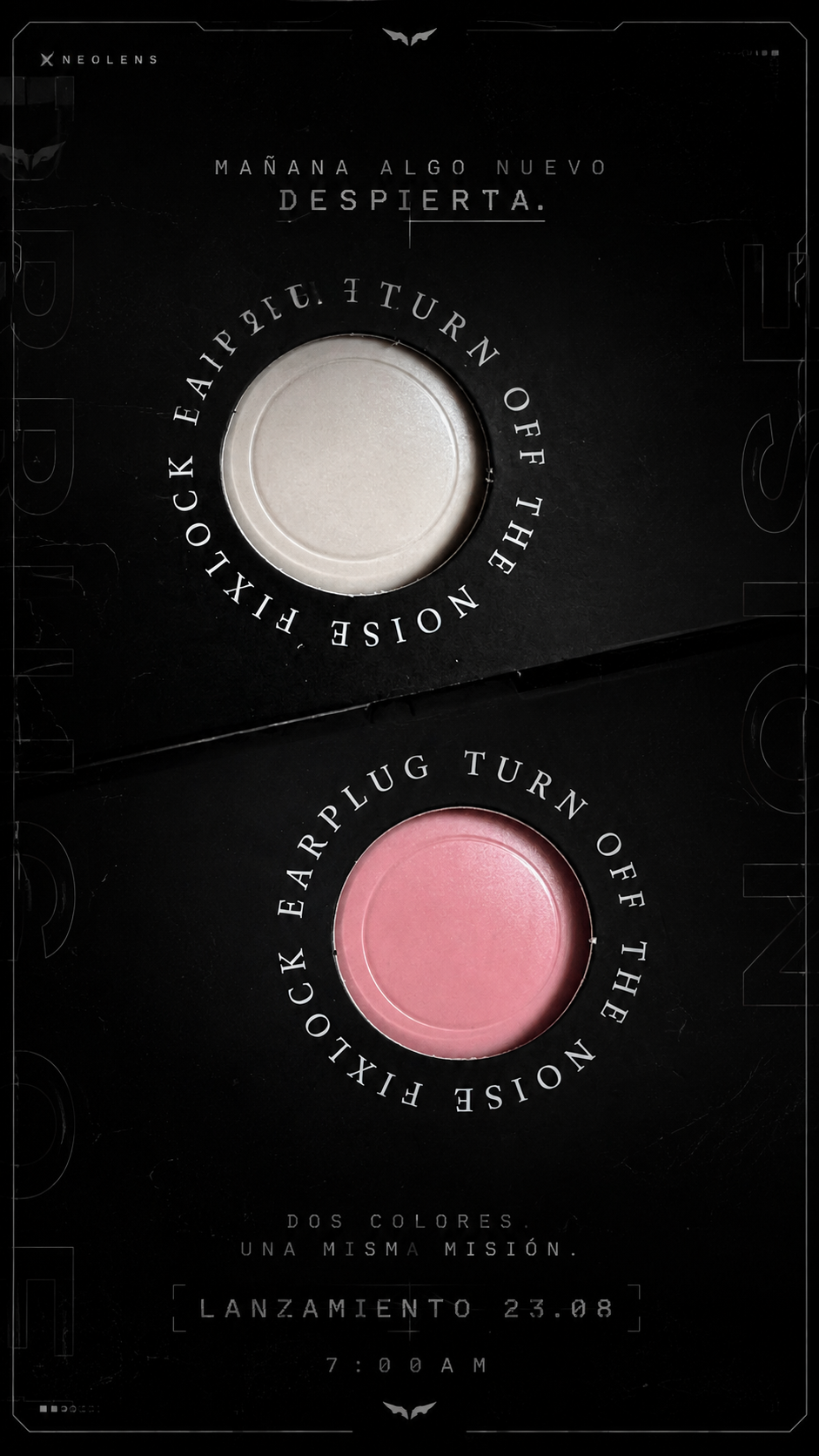 Earplugs Beige - estuche abierto fondo blanco con correa